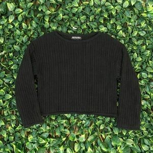 Black Ribbed Cropped Knit Sweater XS Minimal Y2K